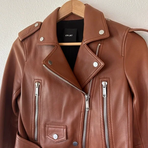 LTH JKT Mya Cropped Leather Moto Jacket in Cognac